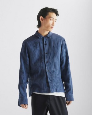 Rag & Bone Avery Gauze Camp Shirt Relaxed Fit Worn Indigo | 35418OCKH