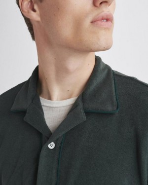 Rag & Bone Avery Toweling Shirt Classic Fit Button Down Shadow Green | 04357VZUK