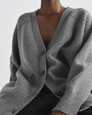 Rag & Bone Bridget Italian Wool Cardigan Oversized Fit Grey | 19802MGRL