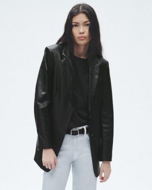 Rag & Bone Charles Leather Blazer Oversized Blazer Black | 14697BGOJ