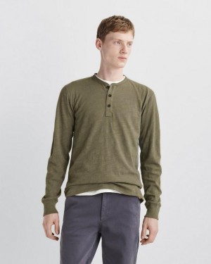 Rag & Bone Classic Flame Henley Cotton T-Shirt Military Olive | 21864SOYM