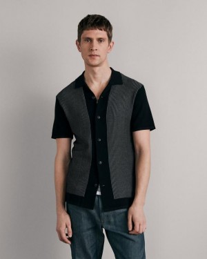 Rag & Bone Harvey Cotton Knit Camp Shirt Classic Fit Button Down Black/ White | 26351VLID