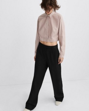 Rag & Bone Morgan Cropped Cotton Poplin Shirt Classic Fit Button Down Brown Stripe | 86325LMQR