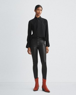 Rag & Bone Phillipa Satin Blouse Classic Fit Top Black | 06523NJKM