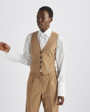 Rag & Bone Priya Striped Wool Vest Tailored Fit Camel Stripe | 12963DYUP