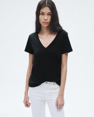 Rag & Bone The Slub Vee Pima Cotton Tee Black | 89643LSWE