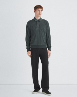 Rag & Bone Toweling Long Sleeve Polo Classic Fit Shadow Green | 90431UVQN