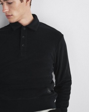 Rag & Bone Toweling Long Sleeve Polo Classic Fit Black | 52067GPIJ