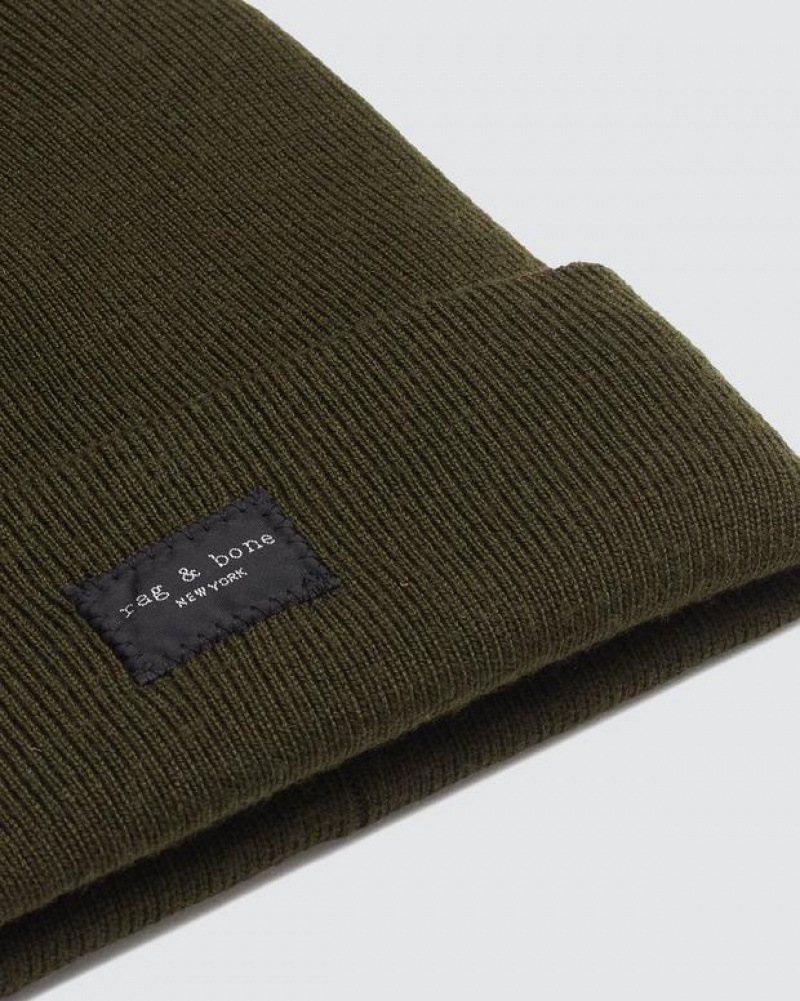 Rag & Bone Addison Beanie Wool Hat Olive | 51380SQFY