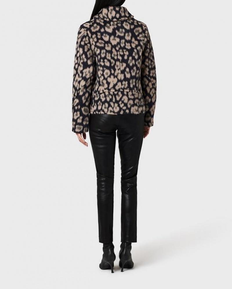 Rag & Bone Alfie Leopard Wool Alpaca Peacoat Classic Fit Coat Cheetah | 83460WFHT