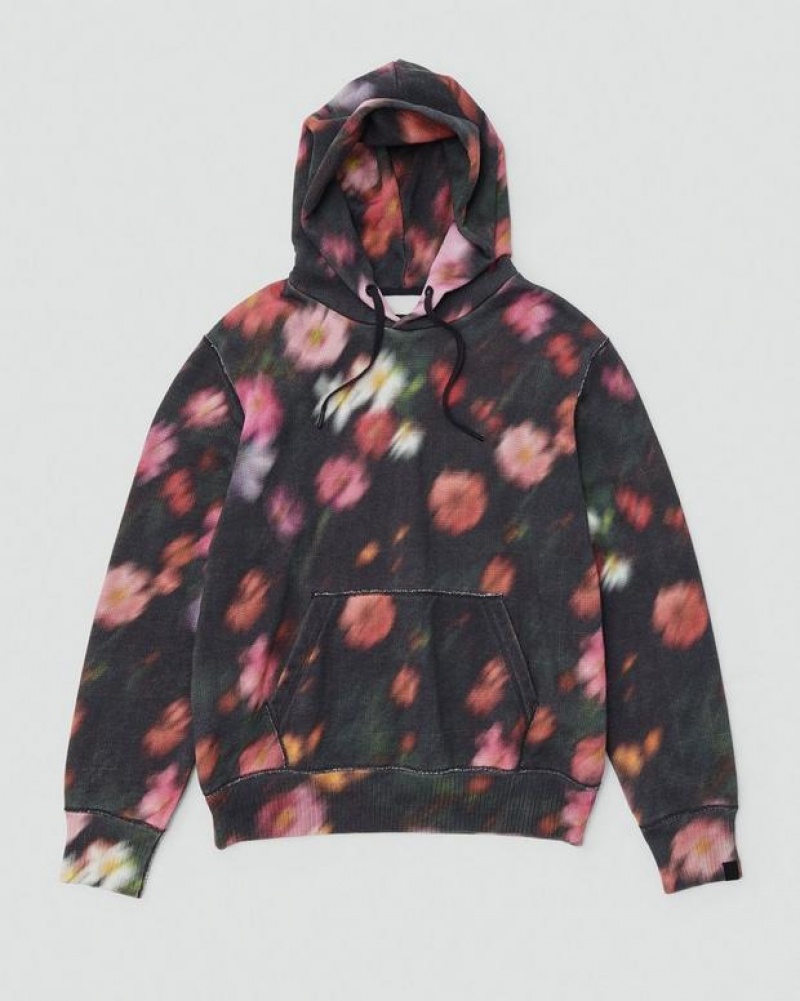 Rag & Bone Allover Print Cotton Hoodie Relaxed Fit Black/Floral | 39780BVUS