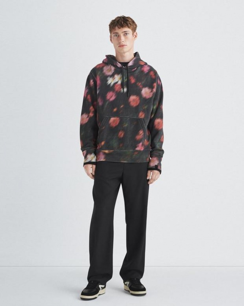 Rag & Bone Allover Print Cotton Hoodie Relaxed Fit Black/Floral | 39780BVUS