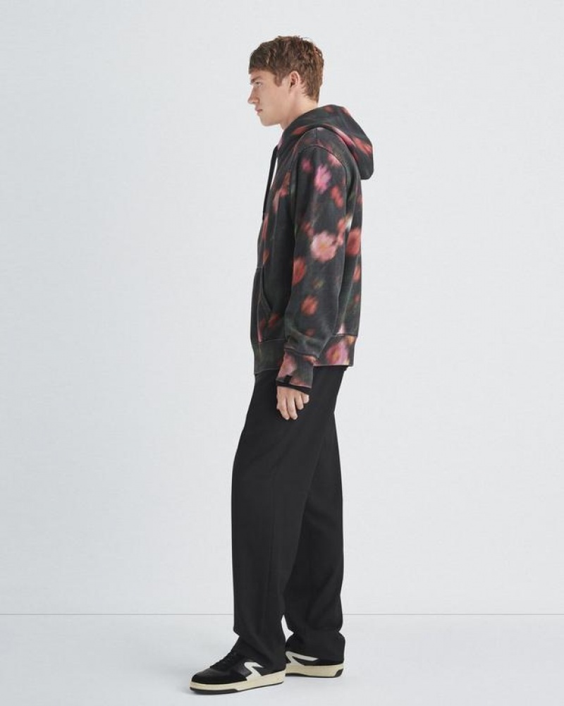 Rag & Bone Allover Print Cotton Hoodie Relaxed Fit Black/Floral | 39780BVUS