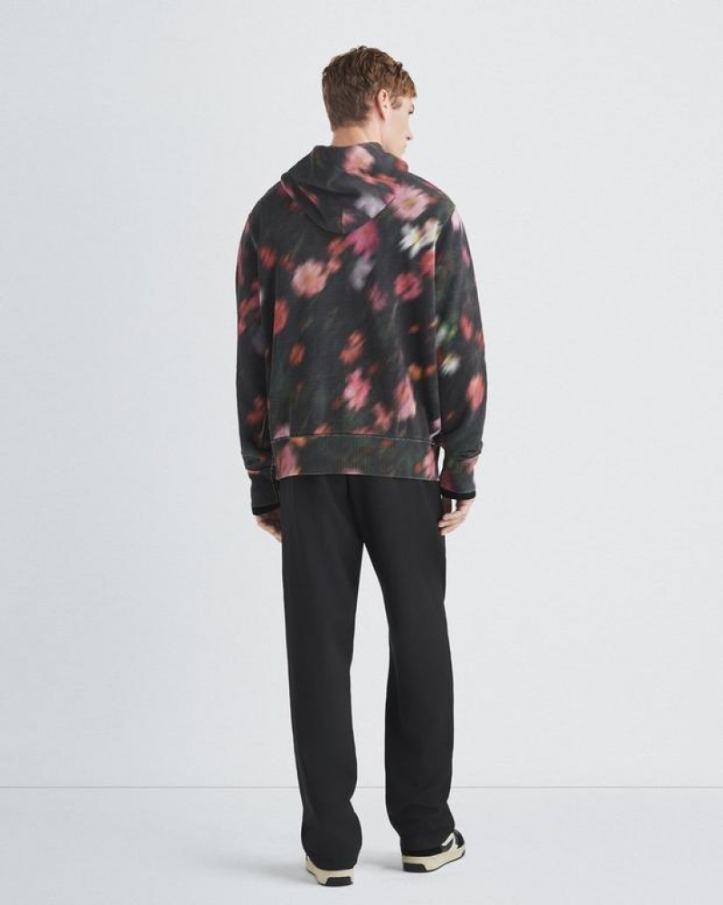 Rag & Bone Allover Print Cotton Hoodie Relaxed Fit Black/Floral | 39780BVUS