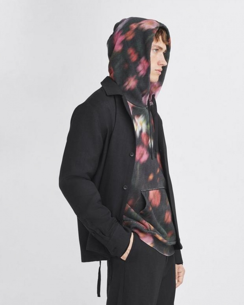 Rag & Bone Allover Print Cotton Hoodie Relaxed Fit Black/Floral | 39780BVUS