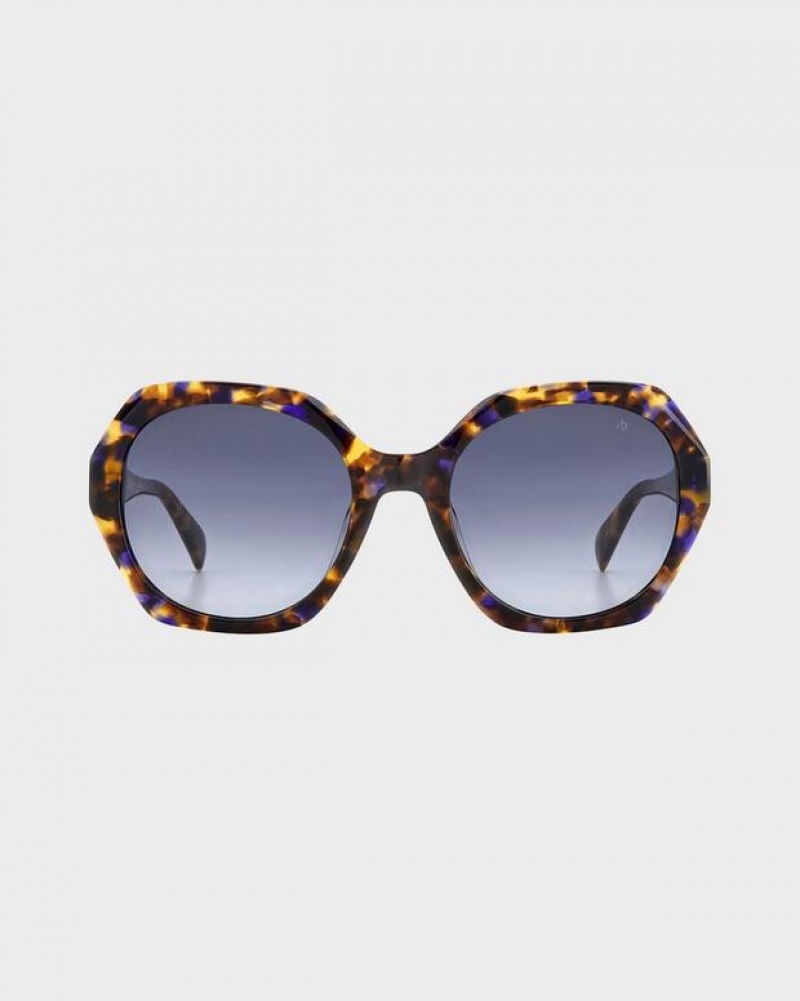 Rag & Bone Annalise Geometric Sunglasses Brown Blue Havana | 69347PTKD