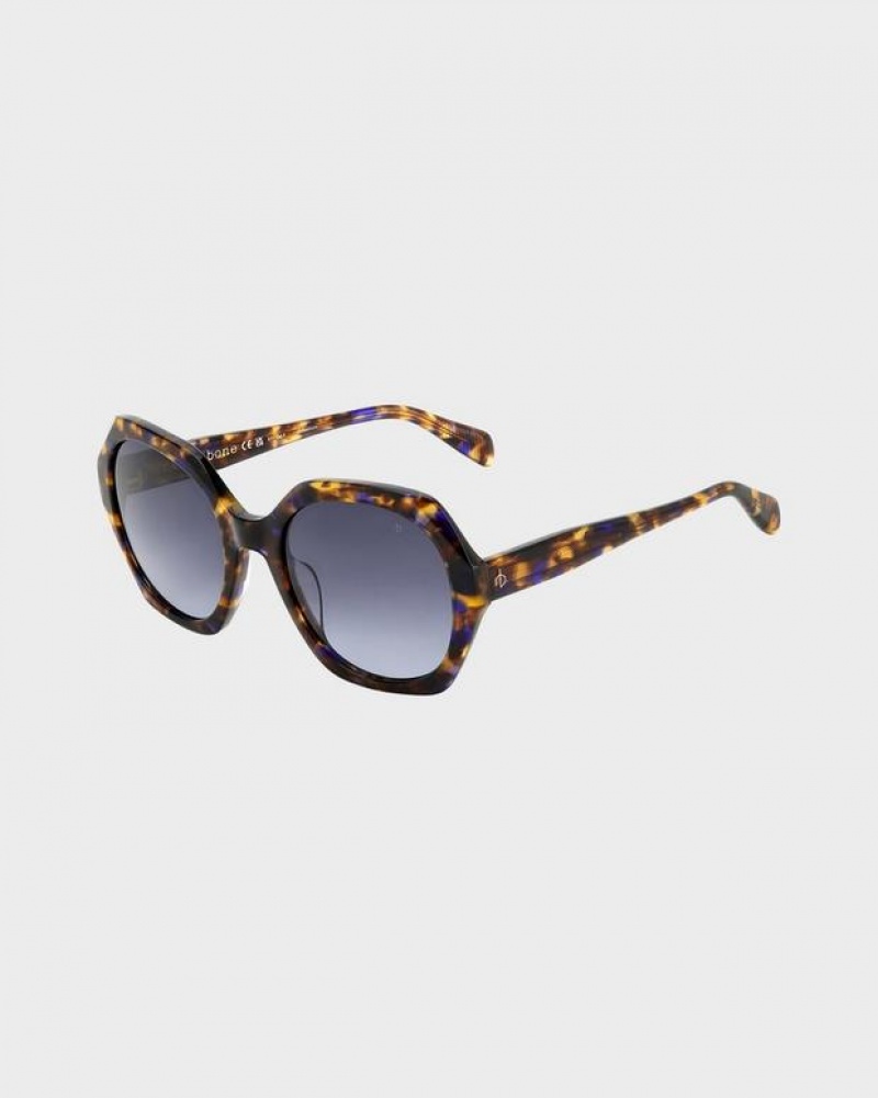 Rag & Bone Annalise Geometric Sunglasses Brown Blue Havana | 69347PTKD