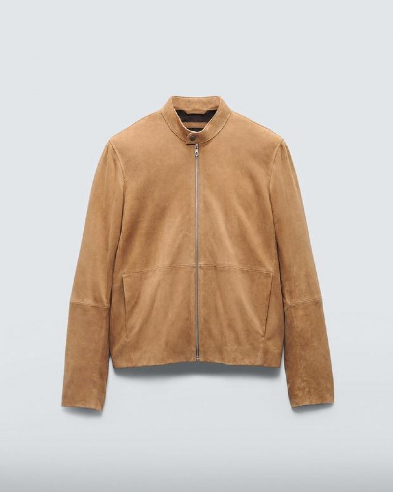 Rag & Bone Archive Café Suede Racer Jacket Relaxed Fit Sand | 15924AMLX