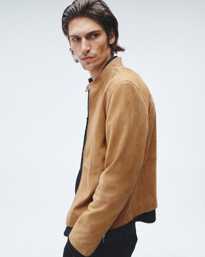 Rag & Bone Archive Café Suede Racer Jacket Relaxed Fit Sand | 15924AMLX