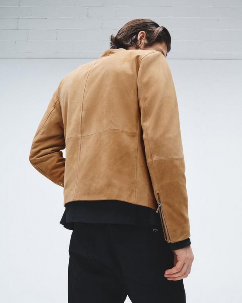 Rag & Bone Archive Café Suede Racer Jacket Relaxed Fit Sand | 15924AMLX