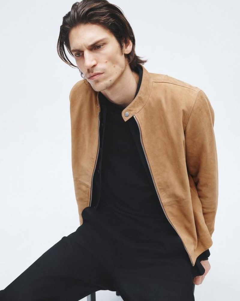 Rag & Bone Archive Café Suede Racer Jacket Relaxed Fit Sand | 15924AMLX