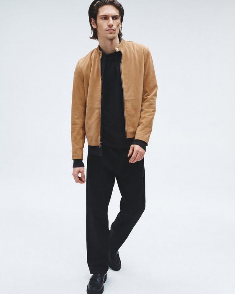 Rag & Bone Archive Café Suede Racer Jacket Relaxed Fit Sand | 15924AMLX