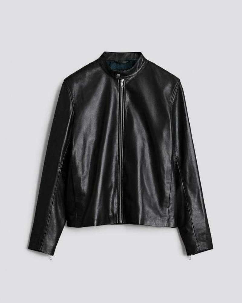 Rag & Bone Archive Leather Café Racer Slim Fit Jacket Black | 89031CSQN