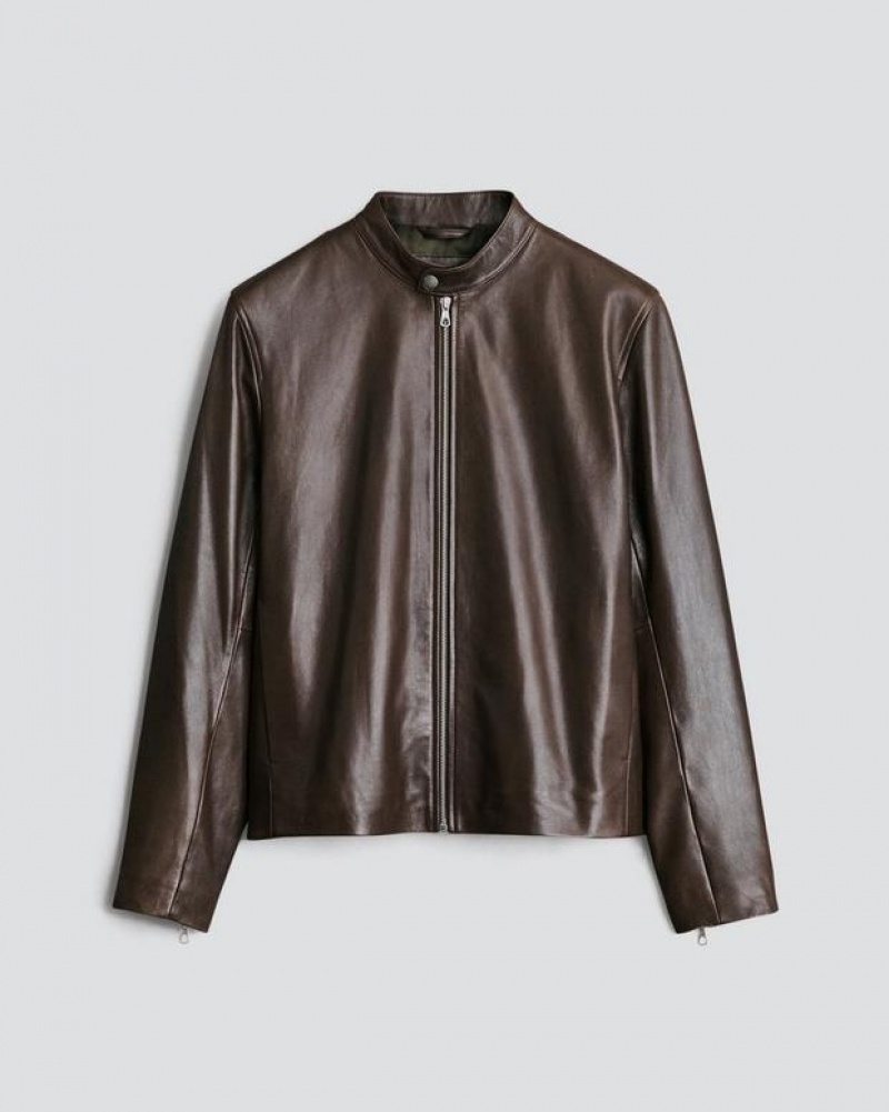 Rag & Bone Archive Leather Café Racer Slim Fit Jacket Brown | 34602AIQW