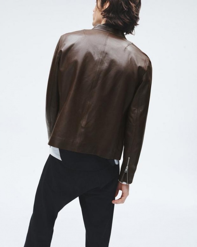 Rag & Bone Archive Leather Café Racer Slim Fit Jacket Brown | 34602AIQW