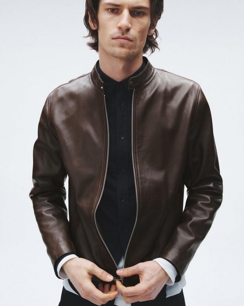 Rag & Bone Archive Leather Café Racer Slim Fit Jacket Brown | 34602AIQW