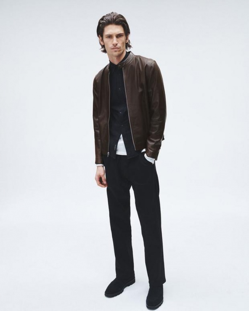 Rag & Bone Archive Leather Café Racer Slim Fit Jacket Brown | 34602AIQW