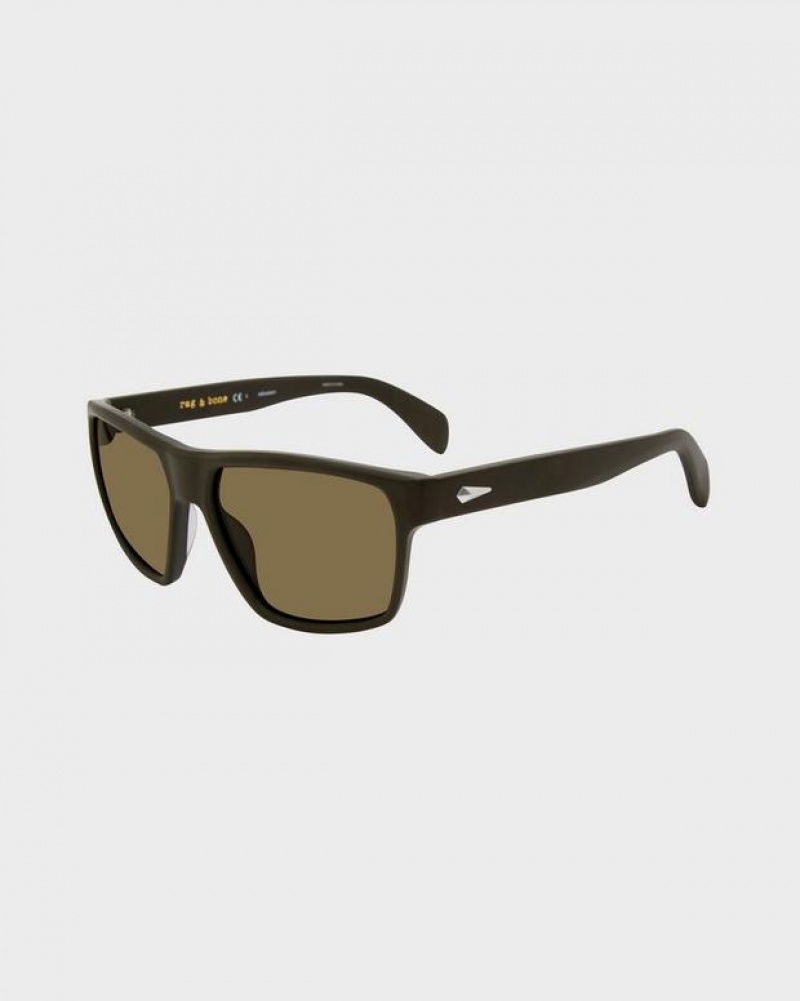 Rag & Bone Aron Rectangular Sunglasses Matte Green | 42057GJWQ