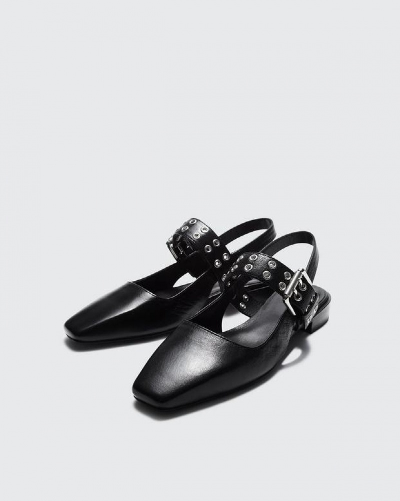 Rag & Bone Astra Slingback - Leather Flat Mary-Jane Black | 38051HTJX