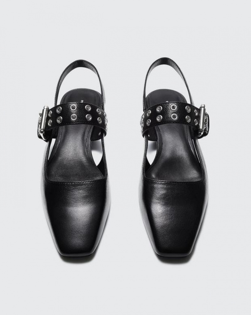 Rag & Bone Astra Slingback - Leather Flat Mary-Jane Black | 38051HTJX