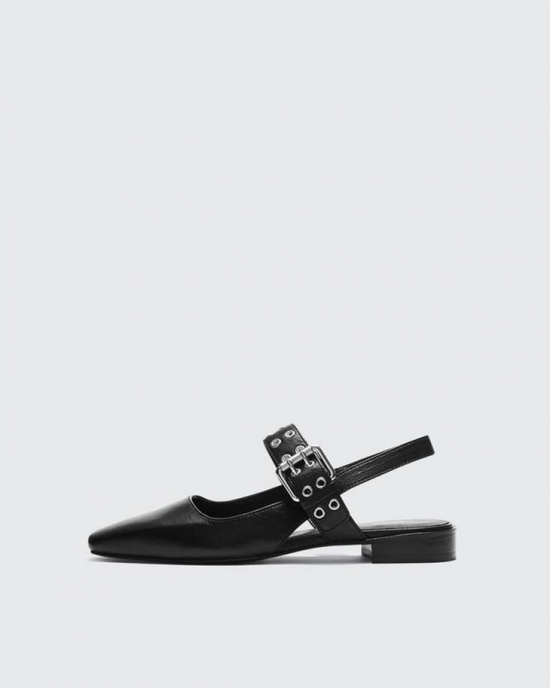 Rag & Bone Astra Slingback - Leather Flat Mary-Jane Black | 38051HTJX