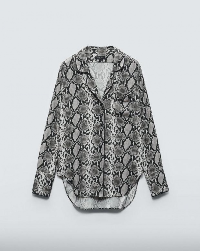 Rag & Bone Aurora Printed Silk Shirt Relaxed Fit Button Down Snake Print | 28197MSQW