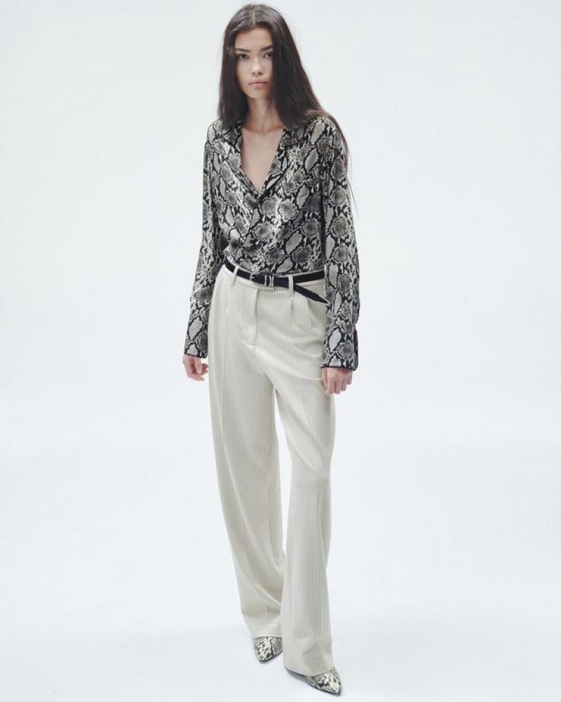 Rag & Bone Aurora Printed Silk Shirt Relaxed Fit Button Down Snake Print | 28197MSQW