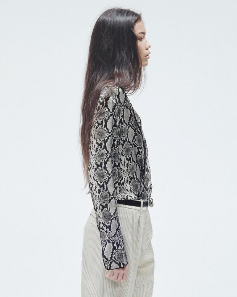 Rag & Bone Aurora Printed Silk Shirt Relaxed Fit Button Down Snake Print | 28197MSQW