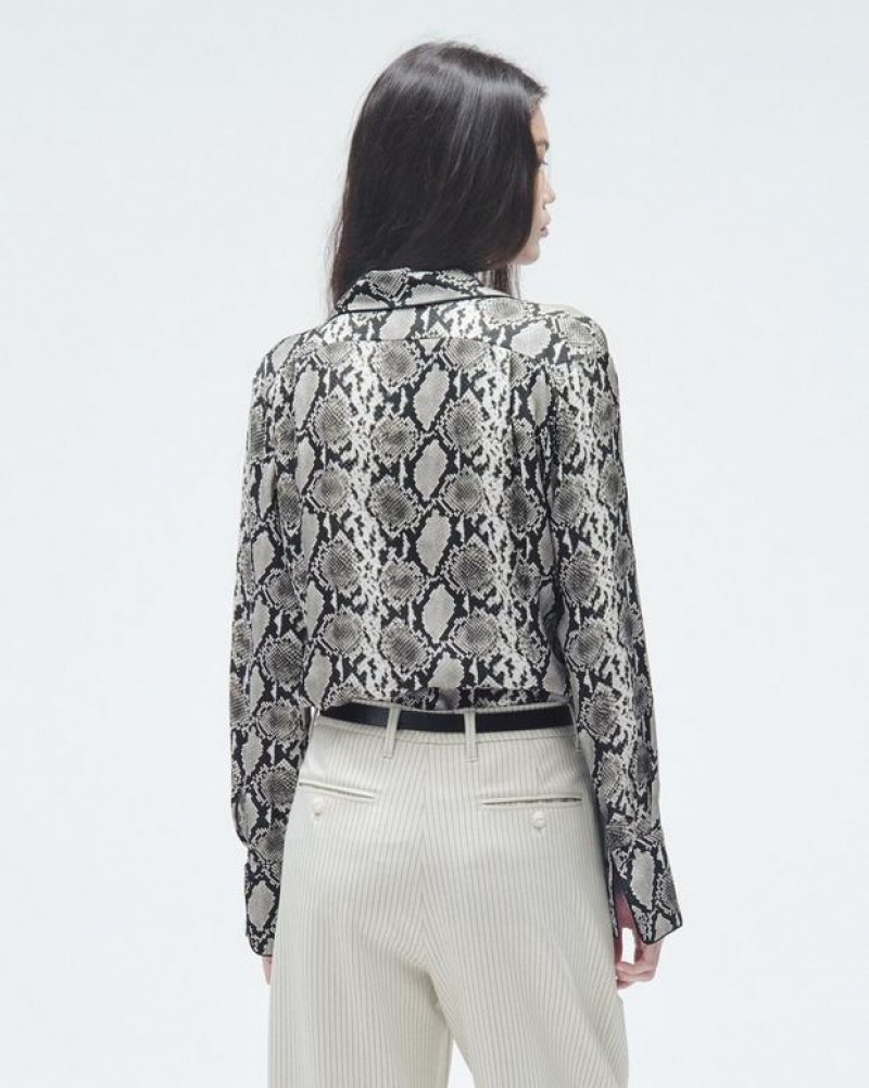 Rag & Bone Aurora Printed Silk Shirt Relaxed Fit Button Down Snake Print | 28197MSQW