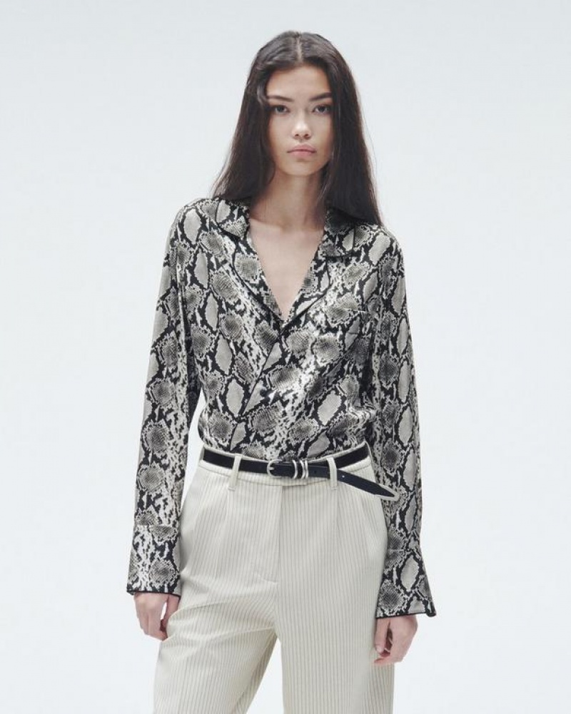 Rag & Bone Aurora Printed Silk Shirt Relaxed Fit Button Down Snake Print | 28197MSQW