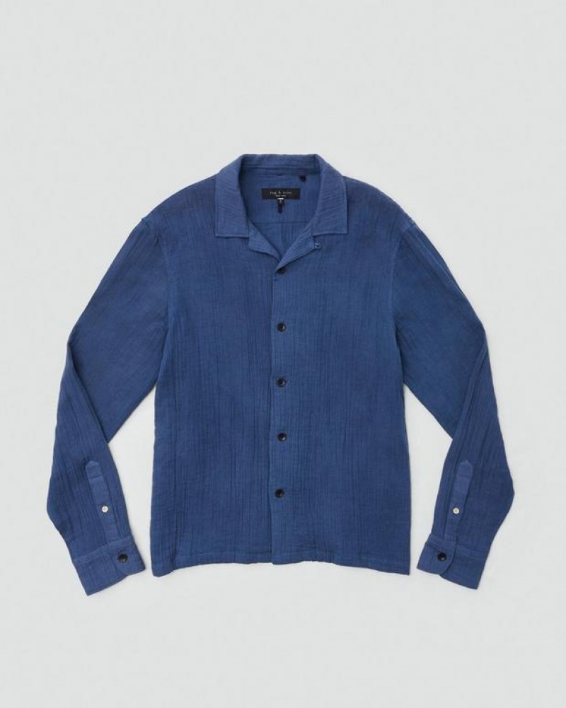 Rag & Bone Avery Gauze Camp Shirt Relaxed Fit Worn Indigo | 35418OCKH