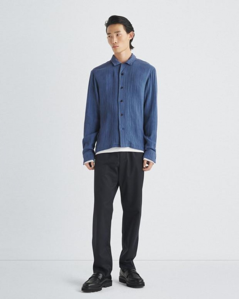 Rag & Bone Avery Gauze Camp Shirt Relaxed Fit Worn Indigo | 35418OCKH