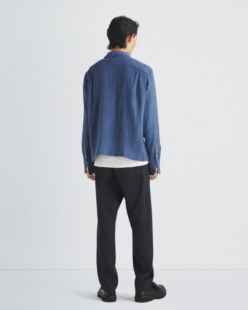 Rag & Bone Avery Gauze Camp Shirt Relaxed Fit Worn Indigo | 35418OCKH