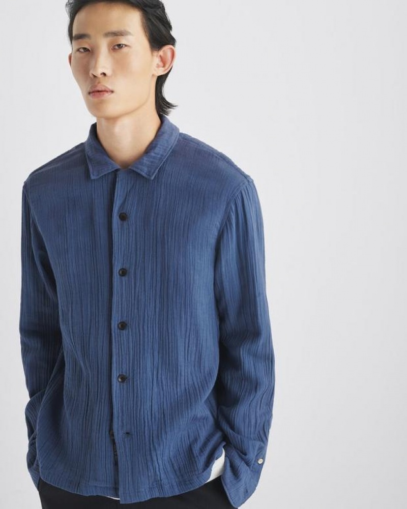 Rag & Bone Avery Gauze Camp Shirt Relaxed Fit Worn Indigo | 35418OCKH