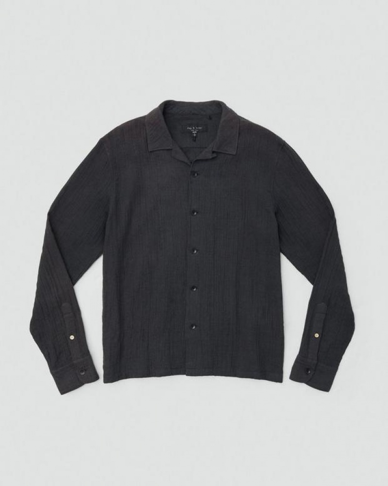 Rag & Bone Avery Gauze Camp Shirt Relaxed Fit Phantom | 05693AOFH