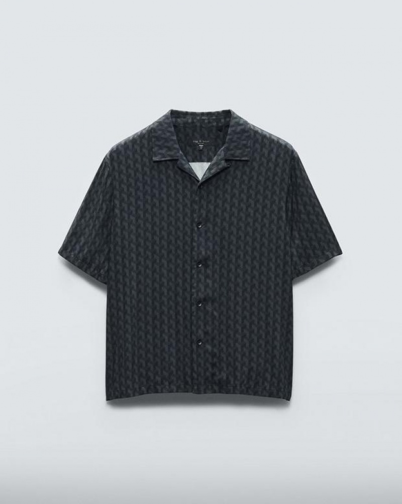 Rag & Bone Avery Printed Viscose Shirt Relaxed Fit Button Down Black Geometric Stud | 68915ZAMJ