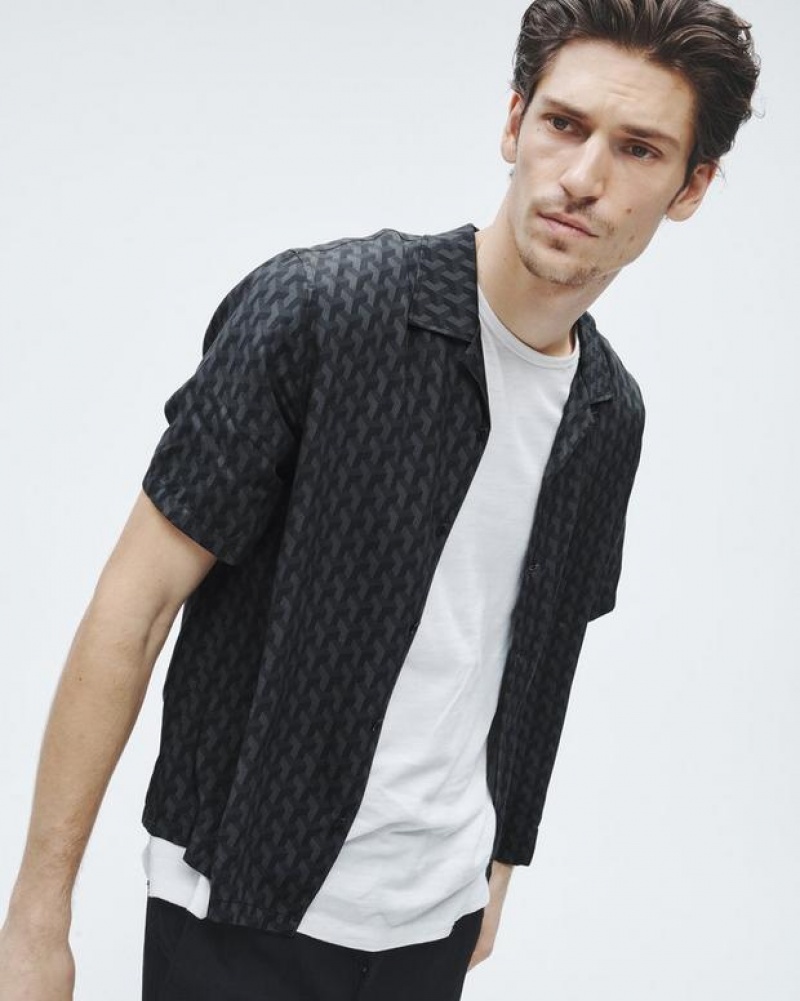 Rag & Bone Avery Printed Viscose Shirt Relaxed Fit Button Down Black Geometric Stud | 68915ZAMJ