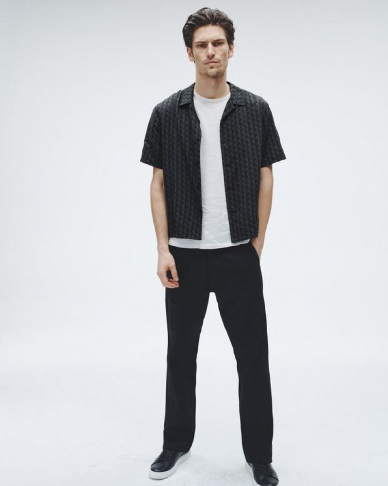 Rag & Bone Avery Printed Viscose Shirt Relaxed Fit Button Down Black Geometric Stud | 68915ZAMJ