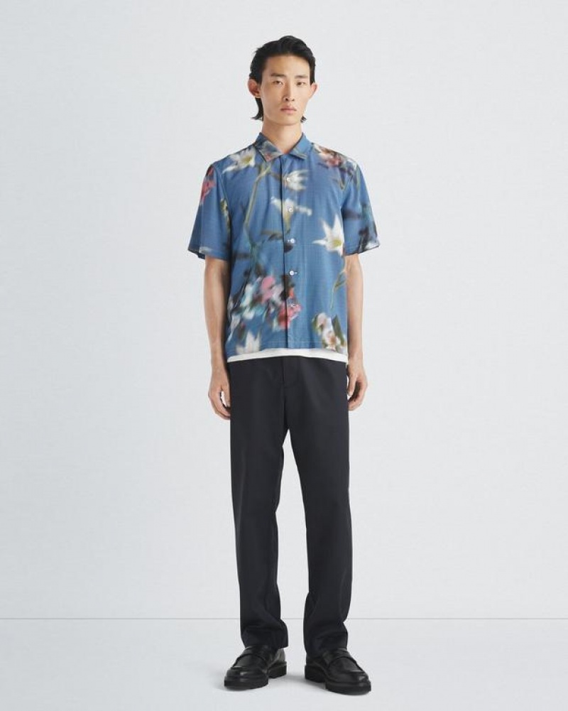 Rag & Bone Avery Printed Viscose Shirt Relaxed Fit Button Down Blue Floral | 05346KDFY