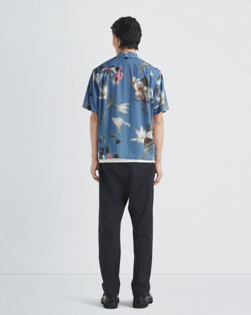 Rag & Bone Avery Printed Viscose Shirt Relaxed Fit Button Down Blue Floral | 05346KDFY